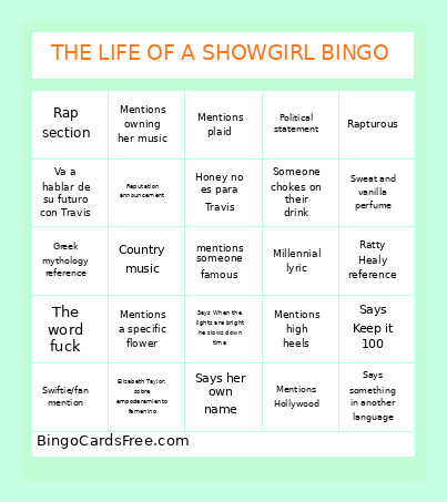 THE LIFE OF A SHOWGIRL Bingo Card