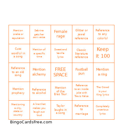 THE LIFE OF A SHOWGIRL Bingo Card