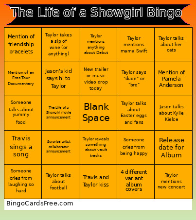 The Life Of A Showgirl Bingo Card