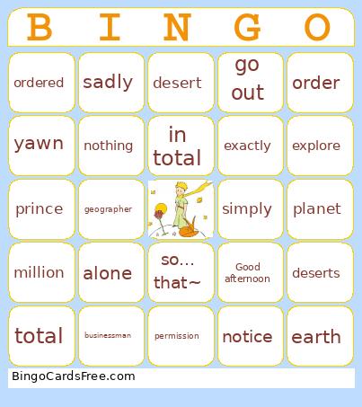 The Little Prince Bingo Card