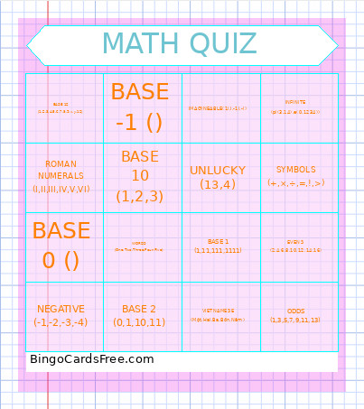The Math Quiz Bingo Card