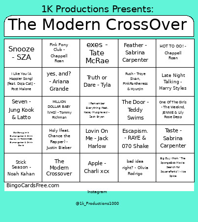 The Modern CrossOver Bingo Card