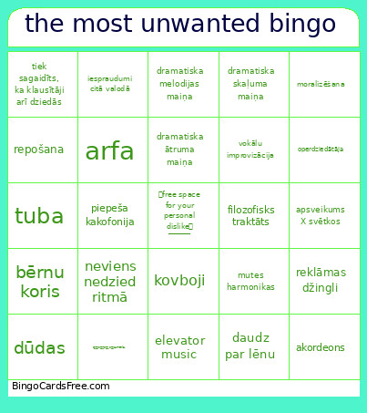 The Most Unwanted Bingo Card
