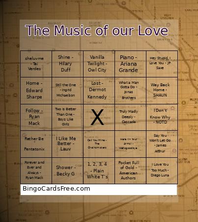 The Music Of Our Love Bingo Card