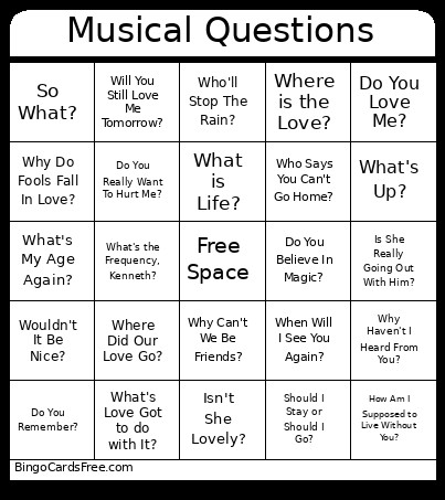 The Musical Question Bingo Card