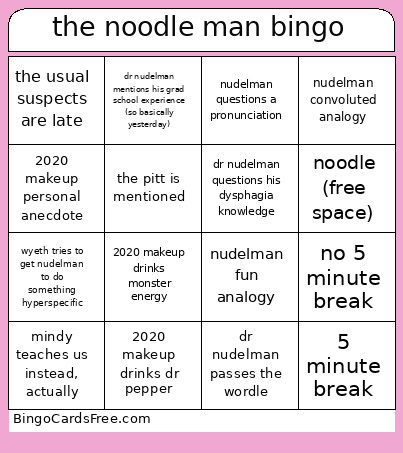 The Noodle Man Bingo Card