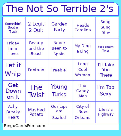 The Not So Terrible 2's Bingo Card