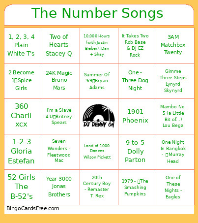 The Number Songs Bingo Card