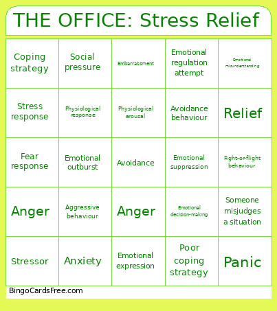 THE OFFICE: Stress Relief Bingo Card