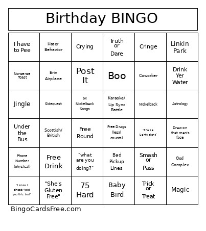 The Oldest I'll Ever Be Bingo Card