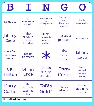 The Outsiders Review Bingo Card