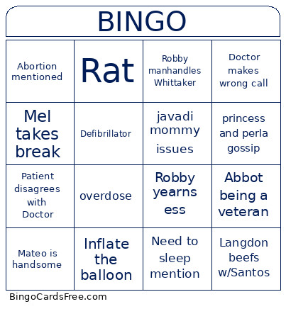 The Pitt Bingo Card