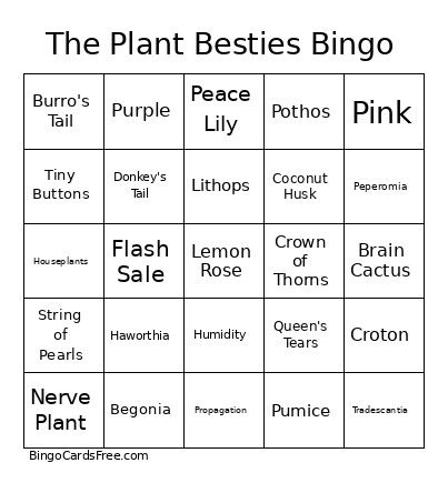 The Plant Besties Bingo Card