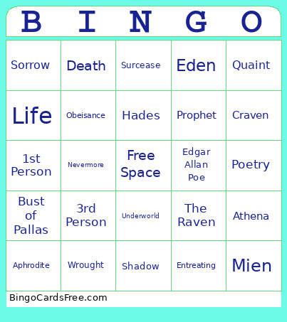 The Raven Bingo Card