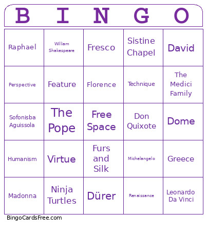 The Renaissance Bingo Card