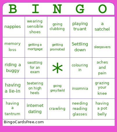 The Seven Ages Of Man Bingo Card