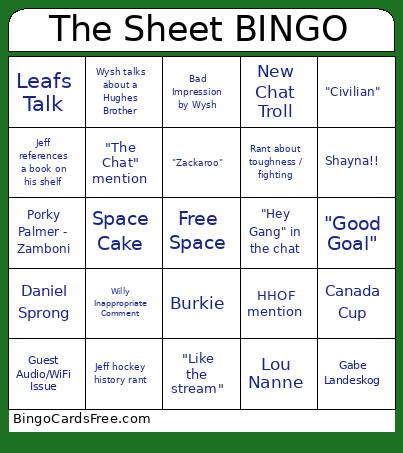 The Sheet Bingo Card