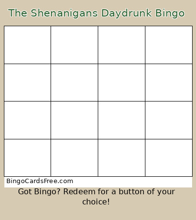 The Shenanigans Daydrunk Bingo Card