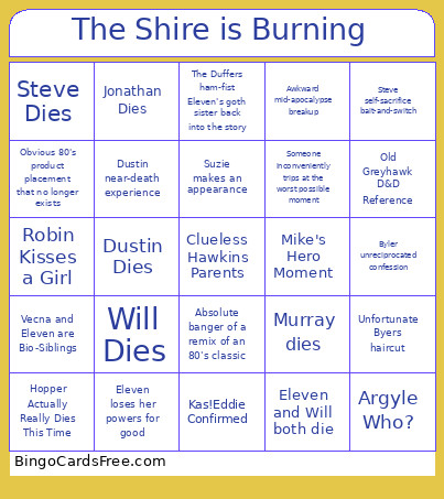 The Shire Is Burning Bingo Card