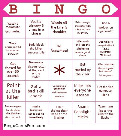 The Slasher's DBD Bingo Card