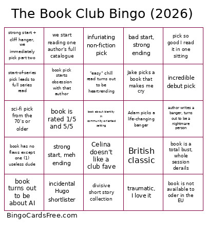The Stonetop Book Club Bingo Card