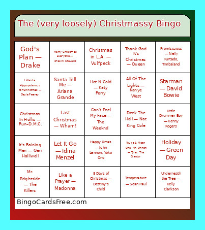 The (very Loosely) Christmassy Bingo Card