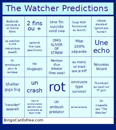 The Watcher Predictions Bingo Card
