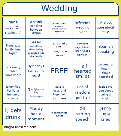 The WEDDING Bingo Card