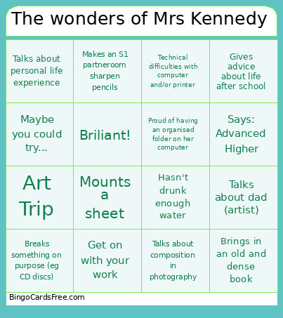 The Wonders Of Mrs Kennedy Bingo Card