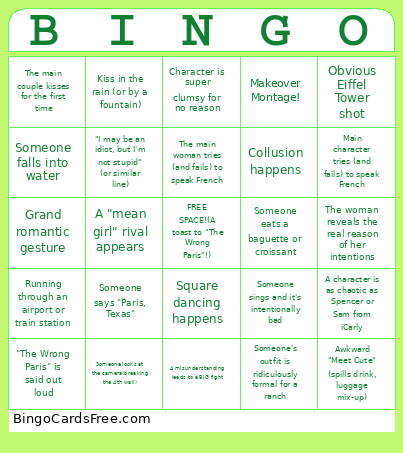 The Wrong Paris Bingo Card