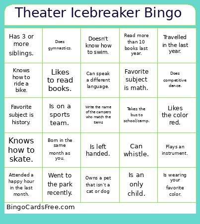 Theater Icebreaker Bingo