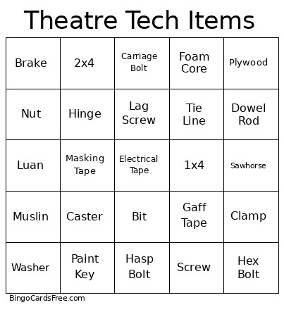 Theatre Tech Tools Bingo Card