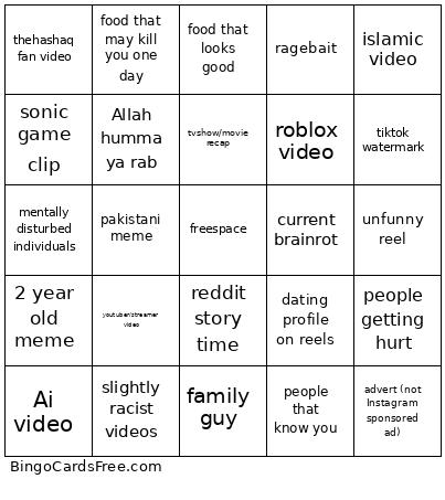 Thehashaq Reels Bingo Card