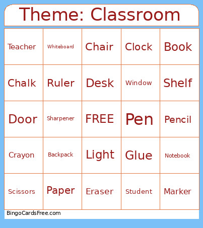 Theme: Classroom Bingo Card