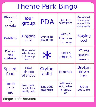 Theme park bingo