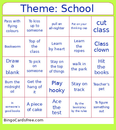 Theme: School Bingo Card