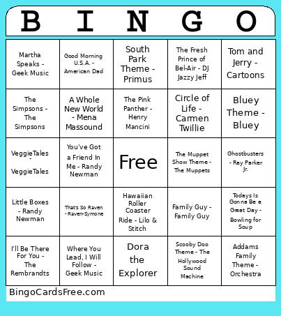Theme Song Music Bingo