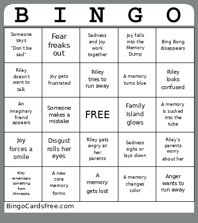 TheraFlix - Inside Out Bingo Card