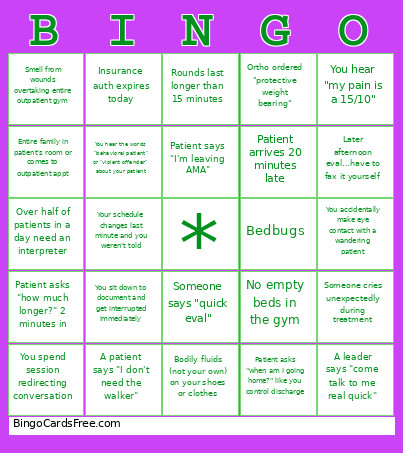 Therapy Bingo Card