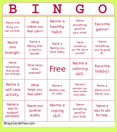 Therapy Bingo Card