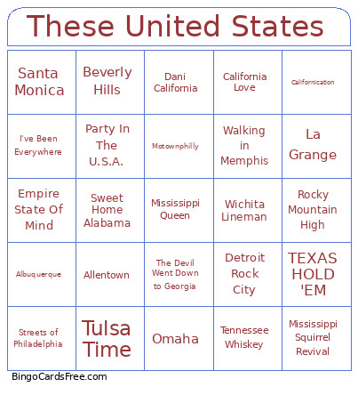 These United States Bingo Card