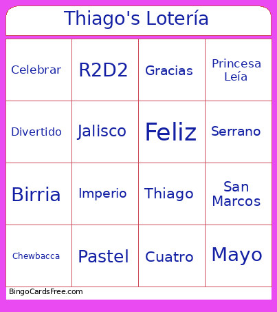 Thiago's Lotería Bingo Card