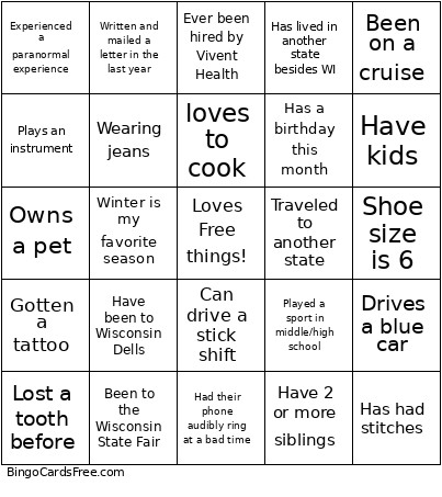 THINGS Bingo Card