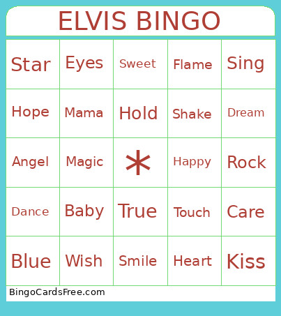 Things Elvis Sings Bingo Card