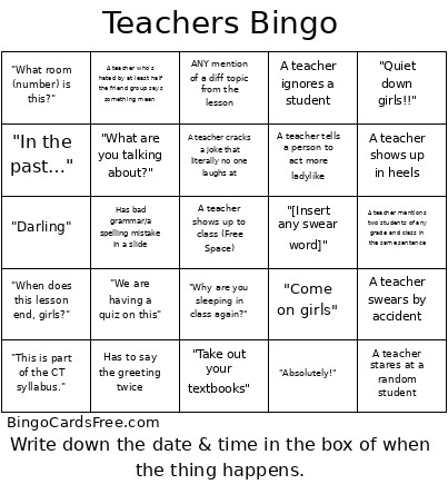 Things That Teachers Say/Do Bingo Card