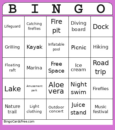 Things To Do With Summer Bingo Card