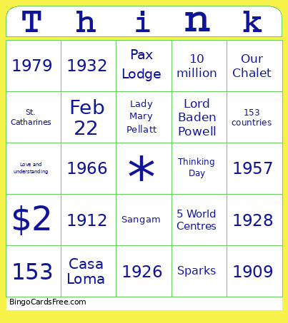 Thinking Day Bingo Card