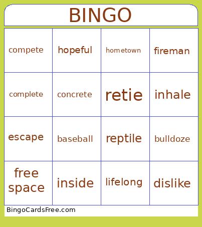 Third Grade Bingo Card