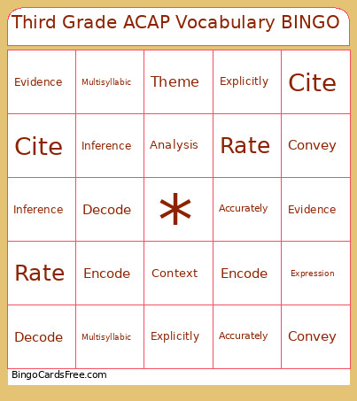 Third Grade ACAP Vocabulary Bingo Card