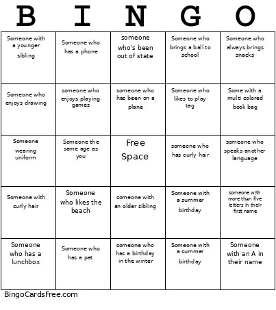Third Grade Human Bingo Card